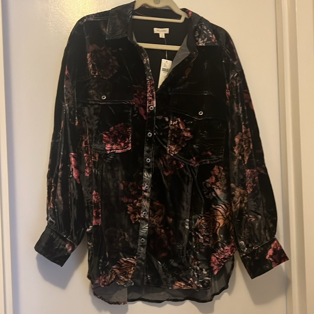 Pilcro Floral Velvet Button-Up Shirt Anthropologie size M
